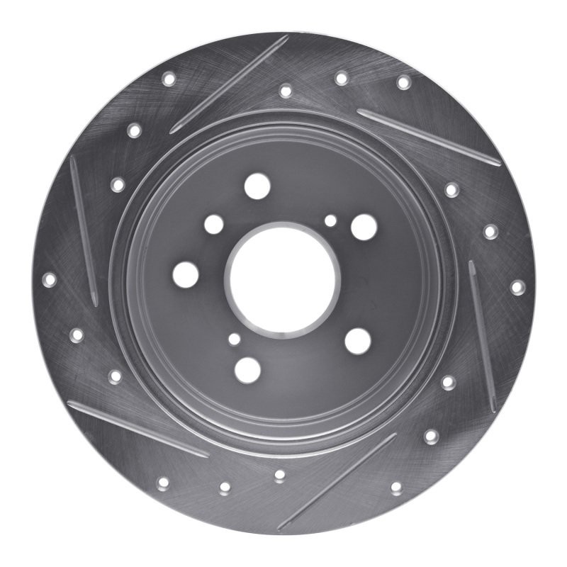 Lexus ES300H Brake Rotor (1) - Rear Right - R1 Concepts - Drilled & Slotted - Silver - `12-`18
